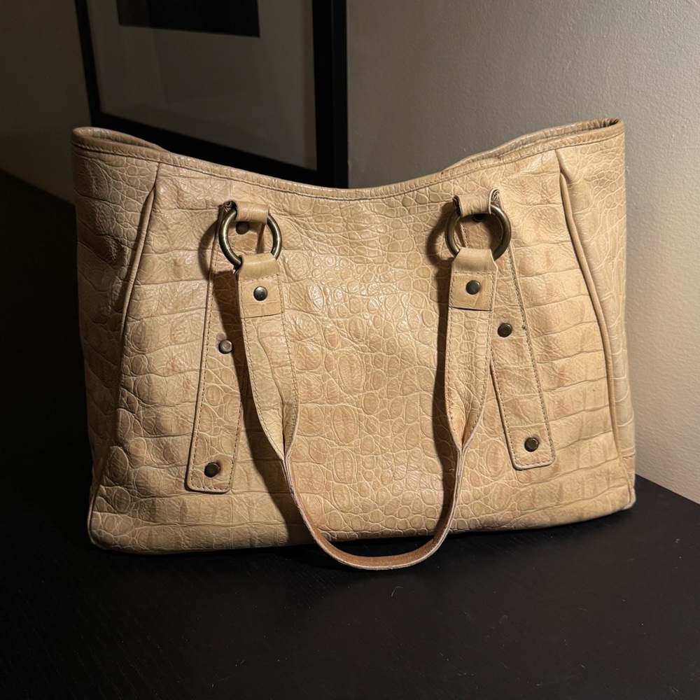 Maurizio Taiuti Yellow Crocodile-Embossed Tote